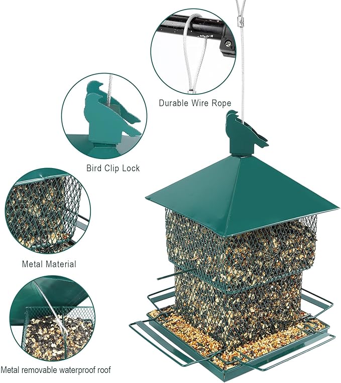 Bird Feeders for Outdoor Hanging, Heavy Duty Metal Bird Feeder, 6lb Large Capacity, Supports Cardinal, Finch, Blue Jay and Wild Birds
