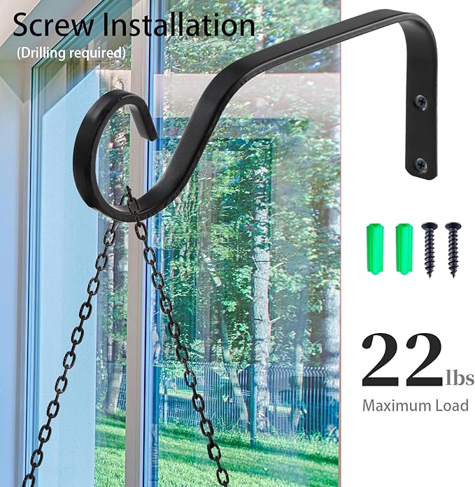 4-Pack Window Bird Feeder Hook, Strong Hanger with Traceless Adhesive & Screws, Window Mounted Load-Bearing Hook for Bird Feeders, Wind Chimes, Plants (Black)
