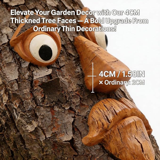 Tree Faces Decor Outdoor, Large Whimsical Old Man Tree Hugger Statues, Resin Tree Art for Garden Yard Patio, Funny Tree Peeker Sculptures for Halloween Easter (B)