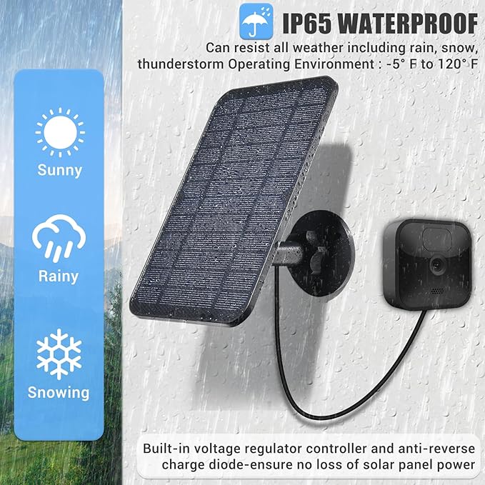 Solar Panel for Blink Camera, Solar Panel Compatible with Blink Outdoor (3rd Gen) XT XT2 Camera, IP65 Waterproof, 13.12ft Cable, Wall Mount