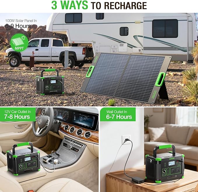 Portable Power Station 500W (Peak 1000W), 519Wh Solar Generator with 2x AC Outlets, 60W USB-C PD Fast Charging, 10-Port with Wireless Charger, Pure Sine Wave, Camping RV Travel Emergency Home Backup