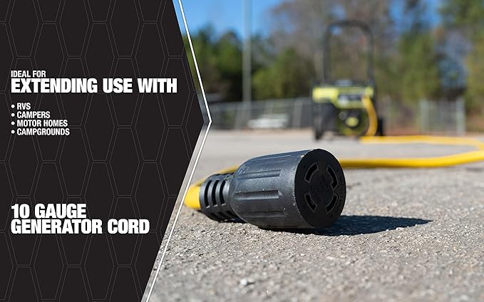Southwire Generator Cord - 10-Gauge Heavy Duty Electrical Power Cable with L14-30 Locking Plug & Receptacle - Dual Voltage 125V/250V - Molded Connectors - Weather Resistant - Yellow & Black - 20 Feet
