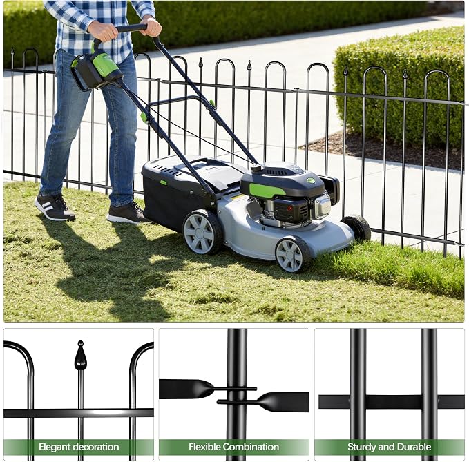 12.1ft(L) x 32.3in(H) 5 Panels Metal Decorative Garden Fence with Gate, No Dig Animal Barrier Fence, Garden Border Fence Panels with Ground Stake, for Pets, Flower Bed, Yard, Patio
