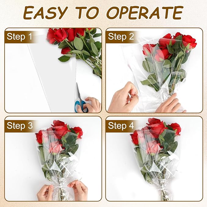 SELANTAG 100 Pack Clear Flower Bags for Bouquets, Floral Wrapping bags, Sleeves Perfect for Mother's Day, Wedding (9.8in x 18in x 3.9in)