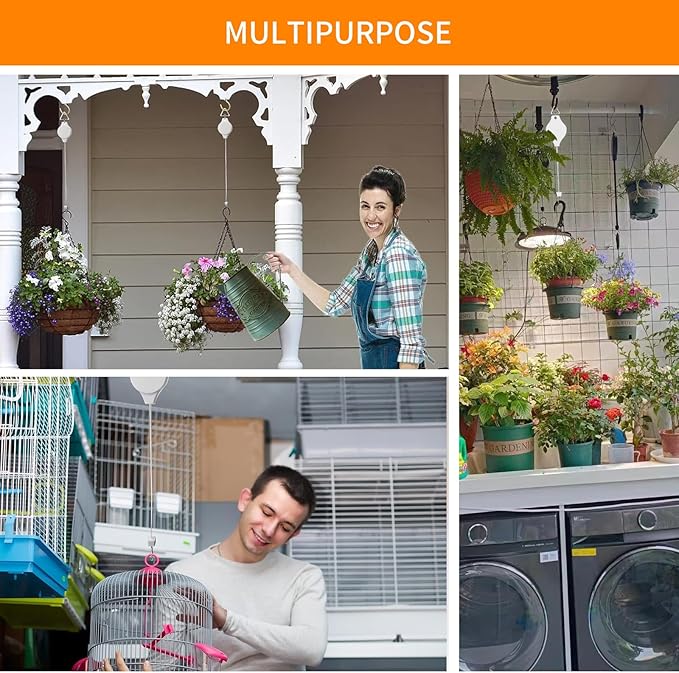4PCS Retractable Plant Pulley Hanger, Easy Raise & Lower, Upgraded for Garden Flower Pots, Hanging Planters, Bird Feeders (White-4PCS)