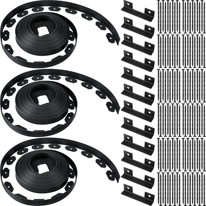 Wesiti 2" x150 Ft Landscape Edging Kit No Dig Garden Edging Border 2 Inch Pavers with 120 Anchoring Spikes Mulch Barrier for Lawn Driveway Flower Bed Playground Yard Grass, PE Black