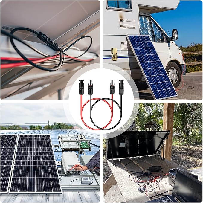 iGreely 3 Feet 12AWG Solar Extension Cable with Solar Panel Female and Male Connector Solar Panel Adapter 12 Gauge (3FT Red + 3FT Black)