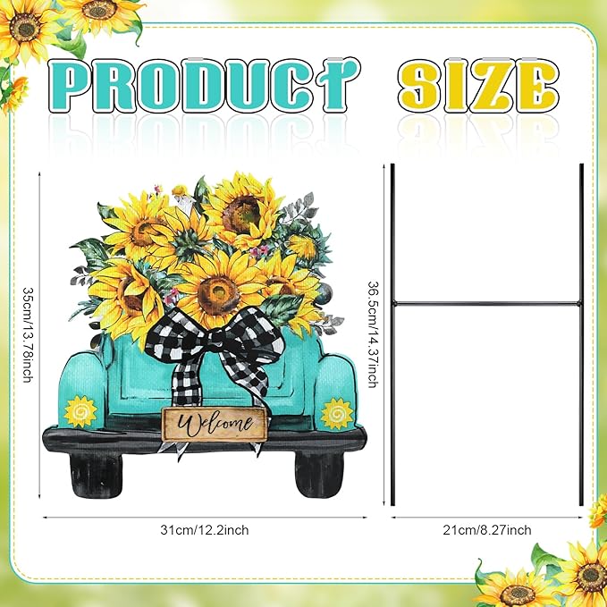 Weysat Sunflowers Yard Sign 13.7 Inch Sunflowers Metal Decoration Outdoor Summer Decoration for Home Outdoor Summer Truck Yard Decor with Stakes Waterproof for Garden Patio Lawn Party Walkway Decor