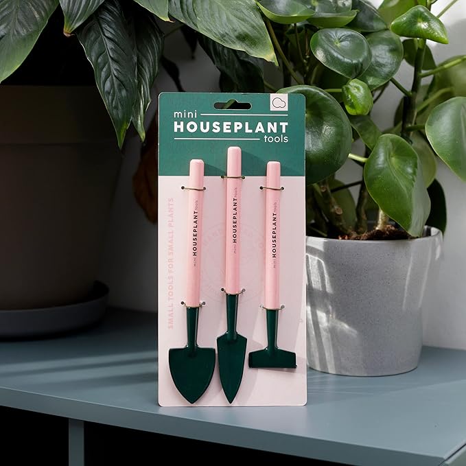 Mini Houseplant Tools - Indoor Gardening Tools Set - Mini Shovel - Mini Trowel - Mini Rake - Pink Pot Plant Garden Tool Set