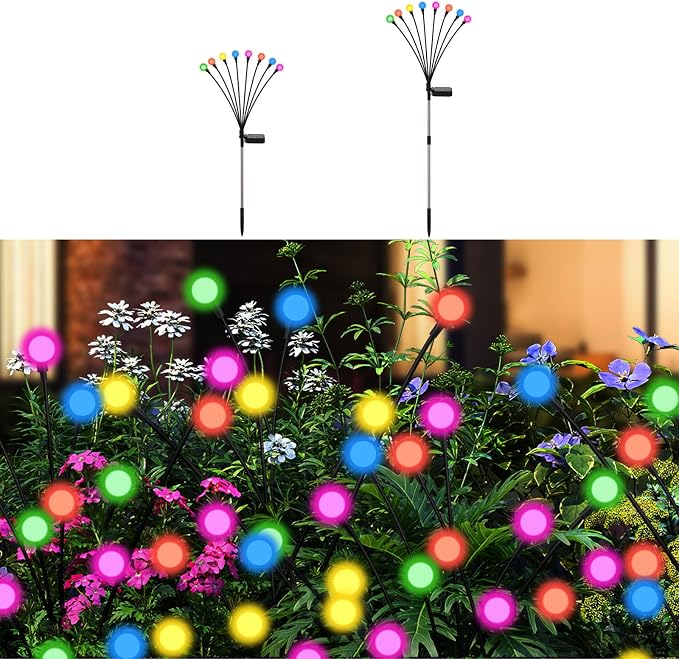 Solar Firefly Lights Multicolor, 2 Pack 800mAh Swaying Firefly Garden Lights Solar Powered Outdoor Waterproof Color Changing for Outside Yard Patio Lawn Pathway Walkway Stake Christmas Decor