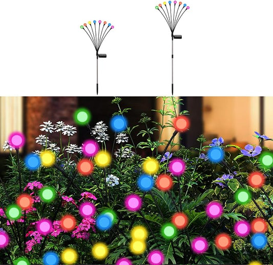 Solar Firefly Lights Multicolor, 2 Pack 800mAh Swaying Firefly Garden Lights Solar Powered Outdoor Waterproof Color Changing for Outside Yard Patio Lawn Pathway Walkway Stake Christmas Decor