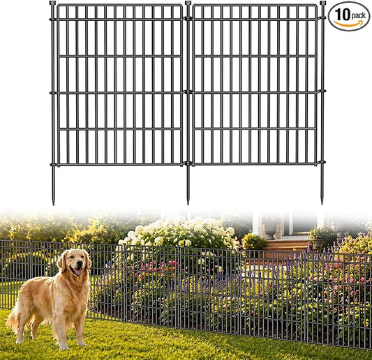 10 Panels No Dig Garden Fence Animal Barrier, 28in(H) × 19.6ft(L) Decorative Metal Outdoor Dog Fence, Rustproof Pet Fencing for Yard, Patio, Flower Bed -Temporary Fencing| Easy to Install