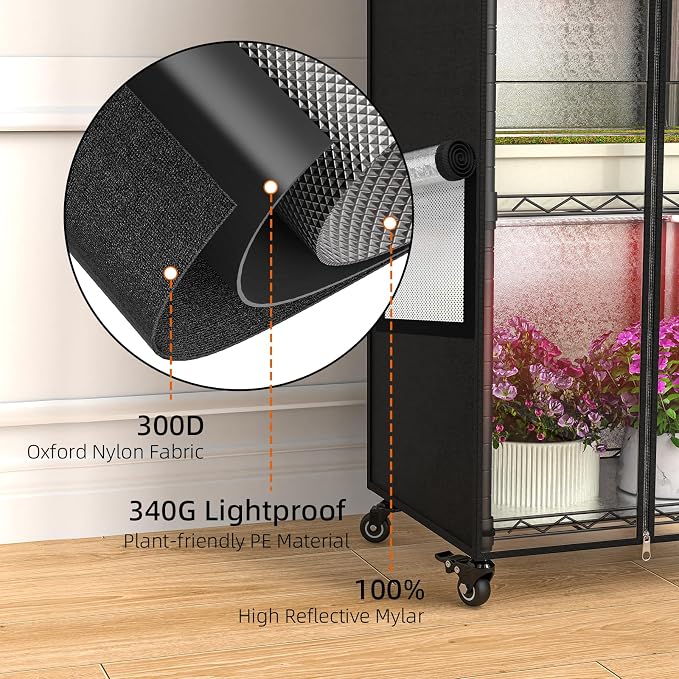 Indoor Greenhouse with Grow Light, 5 Tier 15.7" L×11.8" W×62.3" H growtent with Lights, with 48W Full Spectrum Growing Lamps，Metal Indoor Plant Enclosure for Seed Starting