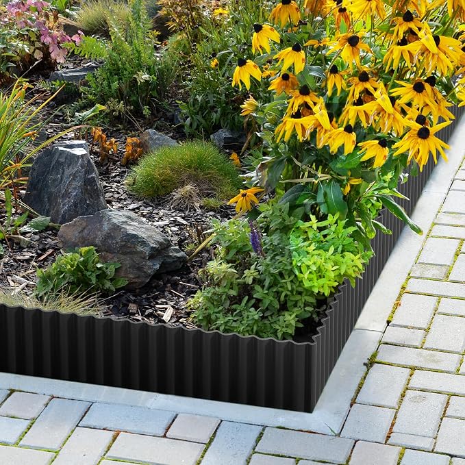 LAVEVE Corrugated Metal Garden Edging 6" x 20Ft, Landscape Edging Border for Lawn, Flower Bed, Garden Fence, Paver Edging (Graphite)