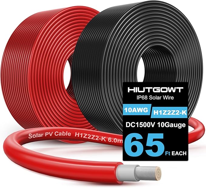 Solar Panel Wire 65Ft, Solar Wire 10AWG, Solar Extension Cable, Solar Panel Cable, 10 Gauge Wire Tinned Copper PV Wire for Home Roofs RV Camping Boat Solar Panels