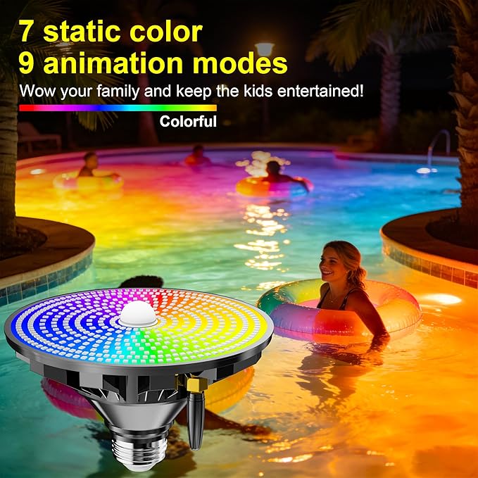 Upgraded LED Pool Light Bulb for Inground Pool, 70W RGBW Color Changing Swimming Pool Lights for Above Ground Pool with Enhanced Remote, E26 Base Pool Led lights Inground, Dimmable, Black/Blue