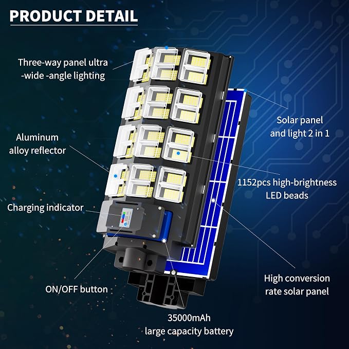 9500W Solar Street Light Outdoor Waterproof IP67 240000 Lumens, Solar Parking Lot Lights Dusk to Dawn Metion Sensor Solar Power Street Light Outside 4-Pack