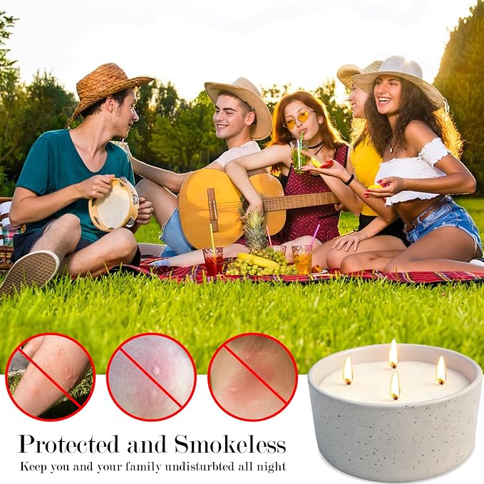 Citronella Candles Outdoor for Patio, 22oz Large 4-Wick Natural Soy Wax Candle, 100-Hour Long Lasting Citronella Oil Candle in Decorative Ceramic Jar for Backyard, Garden, Deck, Summer Nights