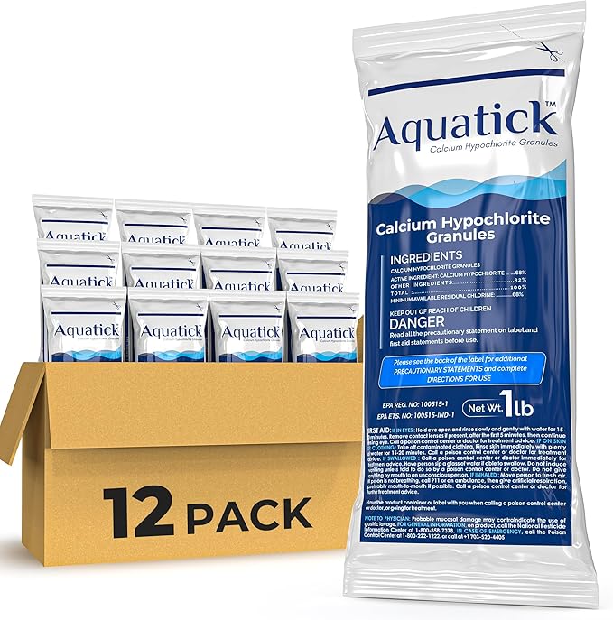 Pro-Grade Chlorine Pool Shock, 68% Cal-Hypo Granular Sanitizer, Prevents Bacteria & Algae, Restores Crystal Clear Water - Shock Treatment, Swimming Pool Chemical - 12 X 1lb
