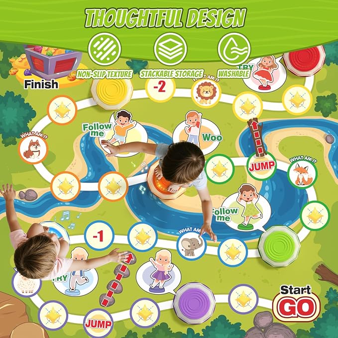 HYES Light Up Stepping Stones for Toddlers 1-3 - 6 PCS Non-Slip Step Stones with Game Map, Toddler Obstacle Course Sensory Toys, Indoor Outdoor 3-5 Years Old Boys Girls Birthday Gifts