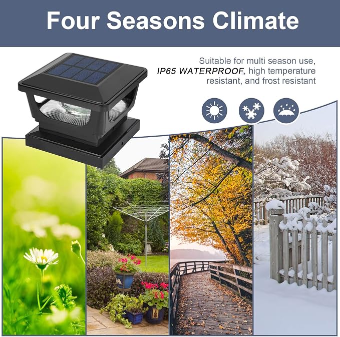 Sumaote Solar Post Cap Lights, 120 Lumen 3000K Warm White LED for 3x3 Metal/Vinyl & 4x4 Wood Posts, IP65 Waterproof Outdoor Garden Fence Deck Lighting, Dusk-to-Dawn Auto On/Off (2 Pack)