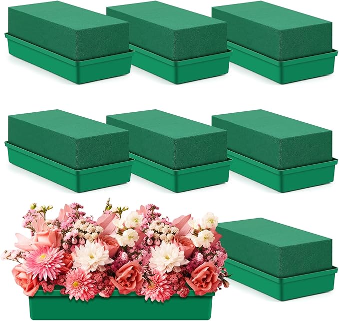 Teenyyou 8 Pack Large Size Floral Foam with Bowl 9.65" l x 4.65" W x 3" H Rectangle Wet Floral Foam Cage Blocks Flower Arrangements Supplies for Table Party Festival Flower Decor