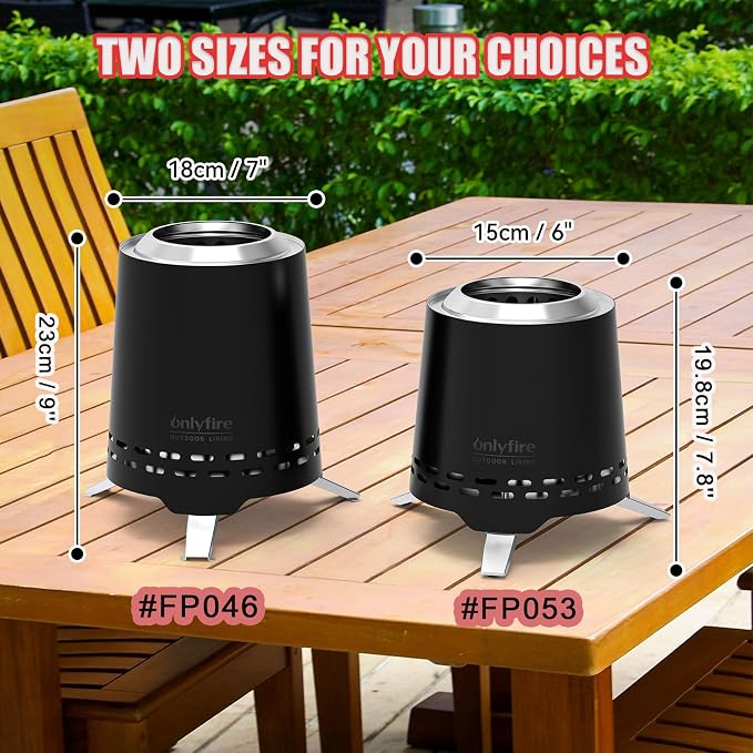 2-in-1 Smokeless Fire Pit with Pot Bracket & Carry Bag, 7.8” Portable Camping Stove, Wood Burning Mini Tabletop Fireplace for Patio Backyard RV Tailgating, Black FP053