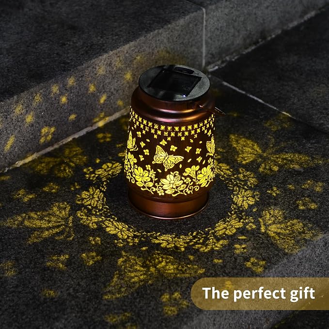 Butterfly Solar Colorful Lanterns Outdoor Waterproof Hanging, Gifts for Mom Grandma Women, Automatic Color Changing Light, Metal Decor Lanterns for Garden Patio Yard Lawn Backyard