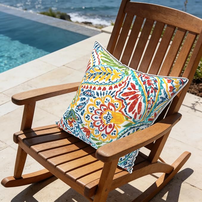LVTXIII Outdoor Throw Pillows 16"x16" Patio Waterproof Square Pillows with Piping Fade Resistant Accent Pillow for Spring Summer Garden Decoration, Set of 2, Paisley Multi