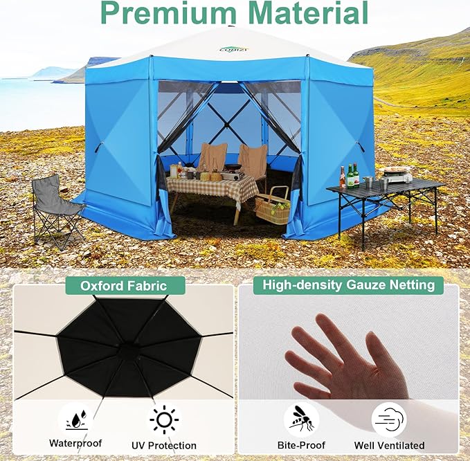 COBIZI 15x15 FT Pop Up Gazebo - Canopy Tent, Large Gazebos On Clearance with Sidewalls, Screened in Gazebo,carpas para Patio,Portable Screen Tents for 12-15 Persons Outdoor Camping, Backyard, Blue