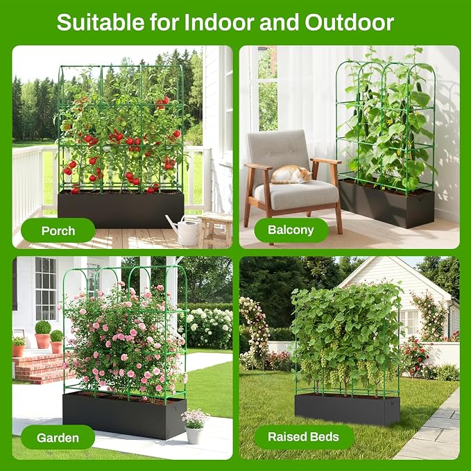 63.8"×49.6"×16.5" Cucumber Trellis with Grow Bag,Trellis for Climbing Plants Outdoor,U-Shape Reusable Metal Garden Arch Trellis with Net, for Fruit Flower Support for Pea, Grape Vine Type Plants
