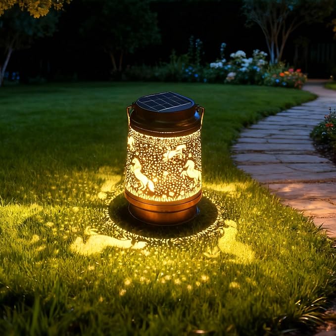 Horse Solar Lanterns Outdoor Waterproof, Gifts for Women Girls Horse Lovers Hanging Solar Lights for Outside, Decorative Light for Garden Patio Porch Yard Decor