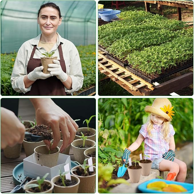 Vesici 220 Pcs Seed Starter Tray Kit Include 180 Peat Pots with Drainage Holes 10 Plastic Growing Trays, Plant Germination Trays for Seedling 30 Plant Labels for Greenhouse Seedling