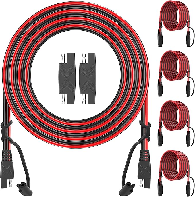 OYMSAE 12Feet SAE to SAE Extension Cable Quick Disconnect Connector 16AWG, for Automotive Solar Panel Extension Cable Plug(12FT(16AWG)) Pack of 4