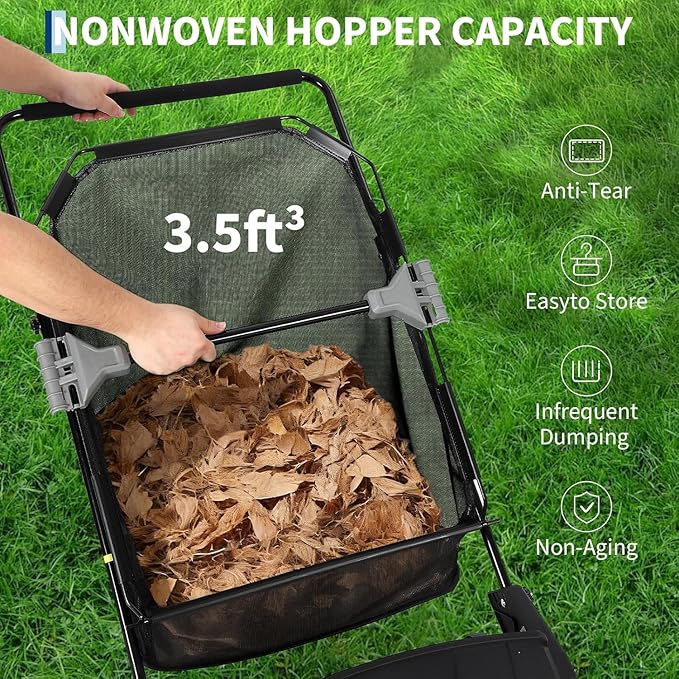 21-Inch Push Lawn Sweeper, Manual Leaf Sweeper with 3.5 Cu. ft. Mesh Collection Bag, Yard Sweeper with 2 Spinning Brushes & 10" Rubber Wheels, Walk-Behind Grass Collector for Lawns, Black