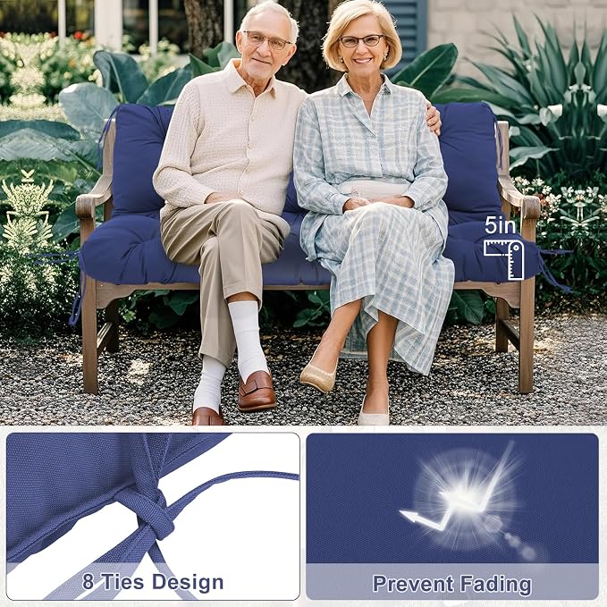 Swing Cushions 3 Seater Replacement Waterproof Outdoor Porch Swing Cushion with Backrest Extra Thick 5" Swing Cushions for Outdoor Furniture Patio Bench Garden Backyard (Navy Blue 60x40x5inch)