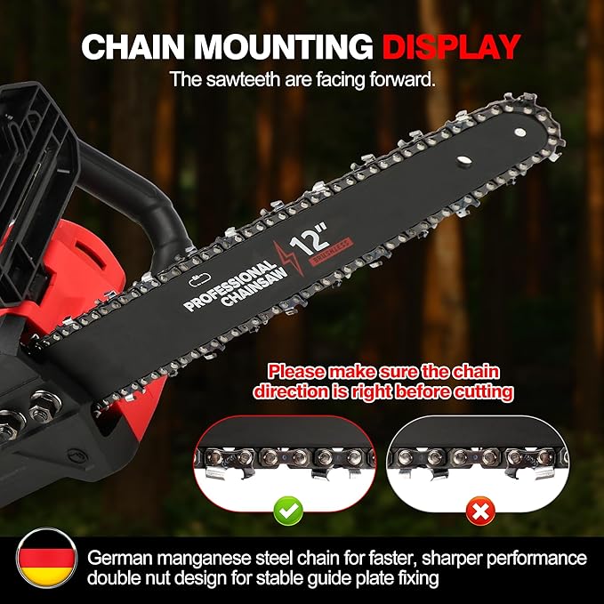 Brushless Electric Chainsaw 12" Cordless Tool Only for Milwaukee M18 18V Battery with Auto Oiler & Security Lock, for Tree Saw Trimming and Branch Wood Cutting (Tool Only)