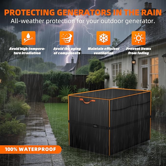 Inverter Generator Cover 38x28x27 inch, Large Outdoor Generator Cover Waterproof & Heavy Duty & Windproof cover for DuroMax,Westinghouse,Champion,Predator,Honda Generator 5500-15000W, Black
