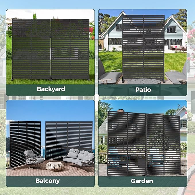 Privacy Screen Outdoor 72" Freestanding Privacy Panel with Stand, HDPE Decorative Privacy Fence with Louver Pattern, Air Conditioner Fence, Patio Divider Privacy Screens for Outside, Balcony