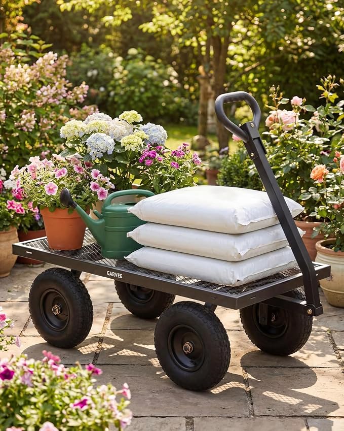 Garvee Versatile Outdoor Utility Cart - 1200LBS Heavy-Duty, 13" All-Terrain Pneumatic Tires,Vehicle-Connectable, Easy Maneuverable Lawn Cart with Removable Mesh Panels for Gardening & Landscaping,Grey