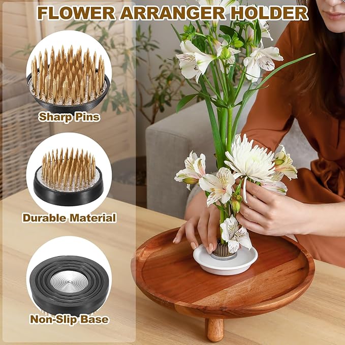PATIKIL 8 Pcs Floral Frogs Kenzan, 1.6 Inch Round Brass Steel Flower Arrangement Holder, Arranger Pin Fixed Tool for Vase Centerpiece, Wedding, Home Decoration, Brass/Silver/Black