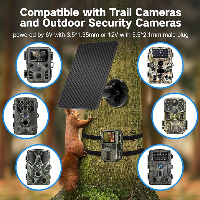 Trail Camera Solar Panel, Trail Camera Solar Panel with Built-in 5000mAh Large-Capacity Rechargeable Battery - Output 5V/6V, IP66 Waterproof Hunting Accessory Game Cameras Solar Charger