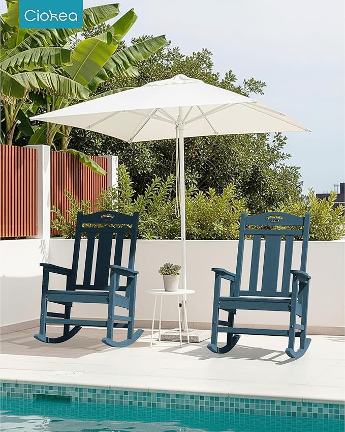Ciokea Oversized Outdoor Rocking Chair, 380lbs Heavy-Duty Large Patio Rocker, Weather Resistant & Anti-Fade Porch Chair, High Back Cozy Rocking Chair for Outside, Fire Pit, Deck, Garden, Slate Blue