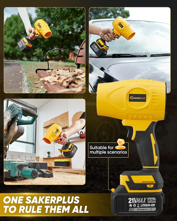 SakerPlus Cordless Leaf Blower, 180000 RPM Portable Dust Cleaner 4.0Ah Battery with Adjustable Speed for Patio Driveways Workshop Lawn Cleaning (1 Battery)