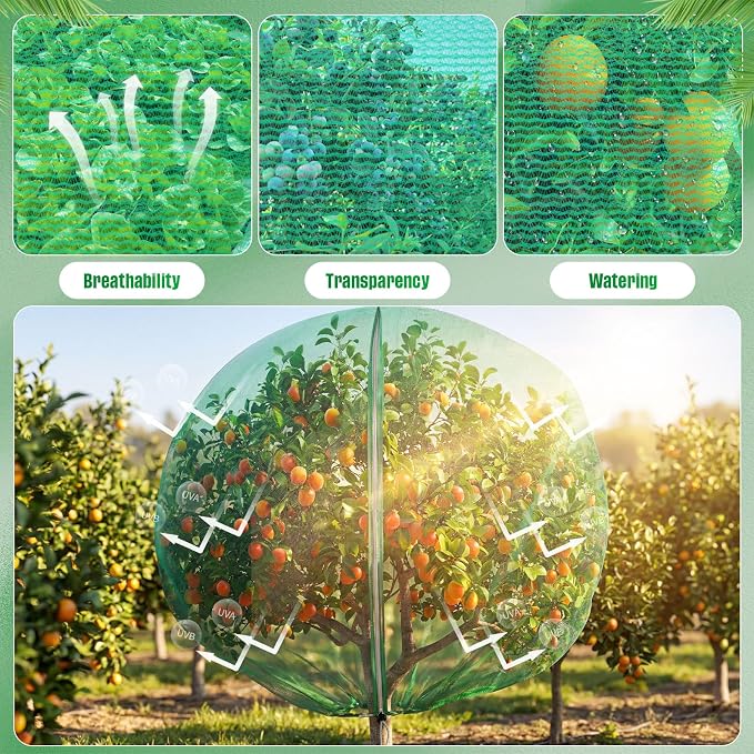 24 x 24 Ft Extra Large Fruit Tree Netting Cover with Zipper and Drawstring, Insect Bird Barrier Netting for Garden Protection, Keep Birds Squirrels Cicadas and Small Fly Out
