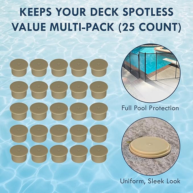 Pool Fence Caps – Tan 25 Pack of 1-Inch Pool Fence Hole Caps – Fits Deck Sleeve Holes for Removable Safety Systems – Durable Plug Covers for Pool Barrier Installations – Compatible with Most Systems