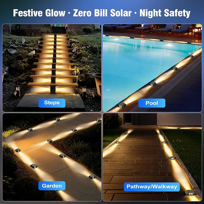 Quntis Outdoor Solar Driveway Lights, 20H Extra Bright Path Safety Markers for Large Yards, Weatherproof Warm White Ambiance Lighting for Dark Steps, Sidewalk, Gardens, Pathway & Pool, 12 Pack