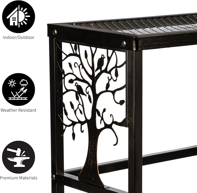 Evergreen Garden Nesting Plant Stands Indoor/Outdoor, Metal Plant Stand for Patio, Porch, Garden, Corner Plant Stands for Indoor Plants (Tree of Life, Set of 2)