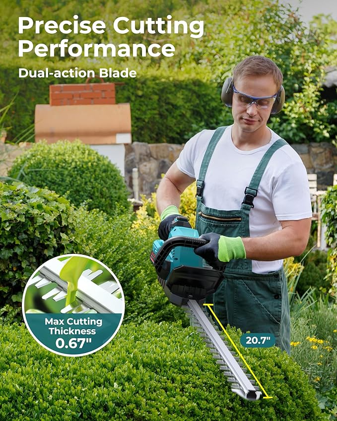 20'' Hedge Trimmer Cordless with Battery, 3000RPM Electric Handheld Bush Clipper with 2pcs 2000mAh Rechargeable Batteries, 180° Rotatable Head, 2/3'' Blade Gap Blue,Gifts for Mother’s Day