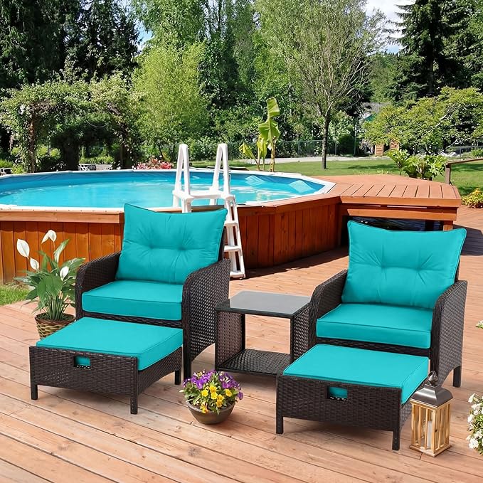 DoubleFill 1 Pcs Outdoor Ottoman Cushion 23"x19"x3" Waterproof Fade Resistant Outdoor Footstools Cushion Removable Patio Ottoman Cushions with Adjustable Fixing Strap for Stool (Lake Blue)